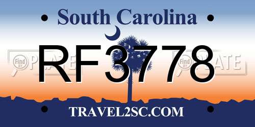 RF3778 South Carolina License Plate