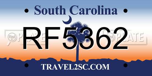 RF5362 South Carolina License Plate