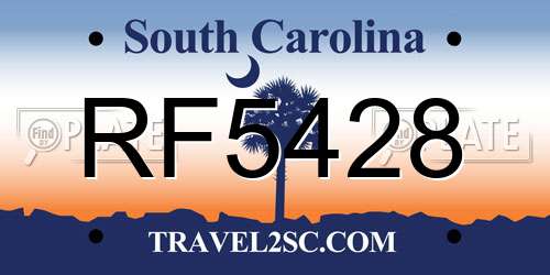 RF5428 South Carolina License Plate