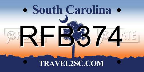 RFB374 South Carolina License Plate