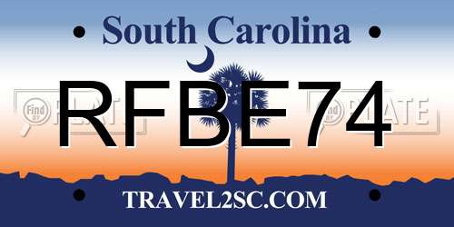 RFBE74 South Carolina License Plate