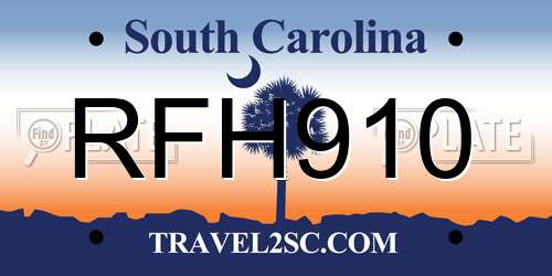 RFH910 South Carolina License Plate