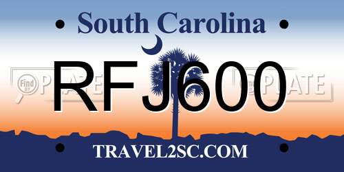 RFJ600 South Carolina License Plate