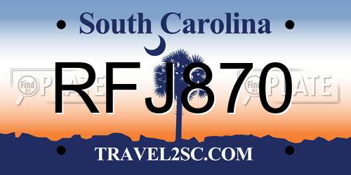 RFJ870 South Carolina License Plate