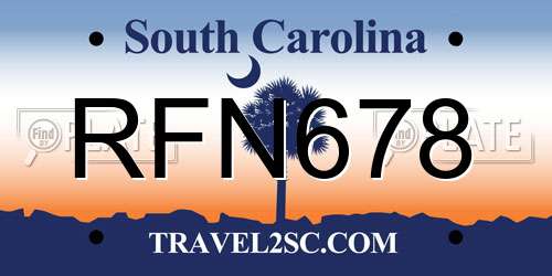 RFN678 South Carolina License Plate