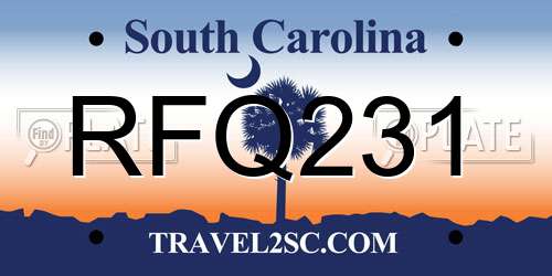 RFQ231 South Carolina License Plate