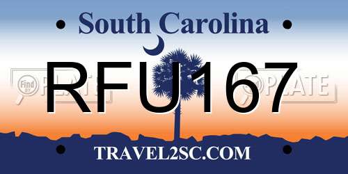 RFU167 South Carolina License Plate