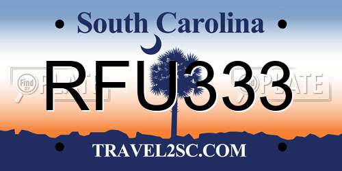 RFU333 South Carolina License Plate