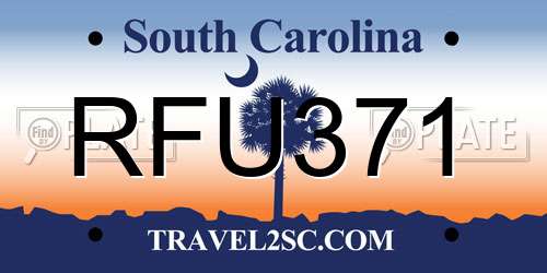 RFU371 South Carolina License Plate