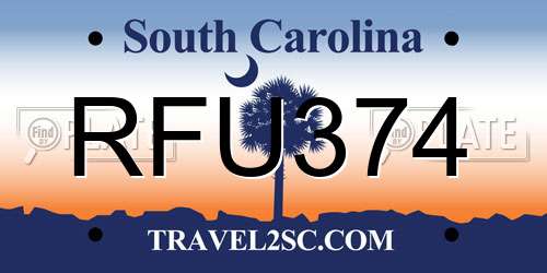RFU374 South Carolina License Plate