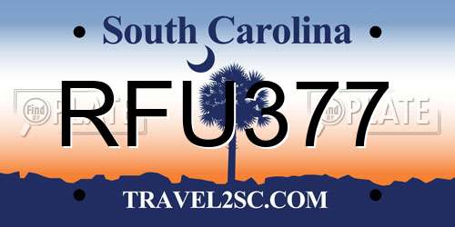 RFU377 South Carolina License Plate