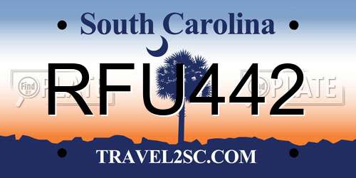 RFU442 South Carolina License Plate