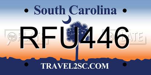 RFU446 South Carolina License Plate
