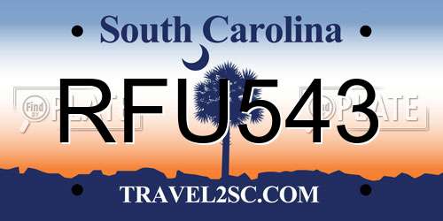 RFU543 South Carolina License Plate