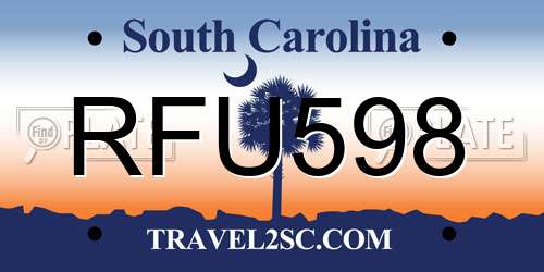 RFU598 South Carolina License Plate