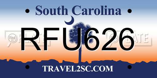 RFU626 South Carolina License Plate