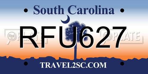 RFU627 South Carolina License Plate