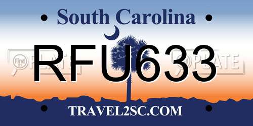 RFU633 South Carolina License Plate
