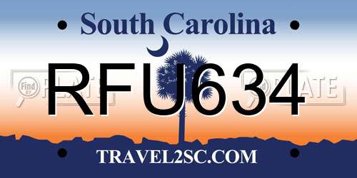 RFU634 South Carolina License Plate