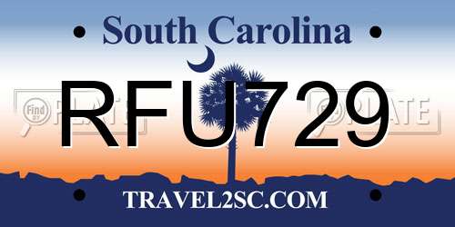 RFU729 South Carolina License Plate