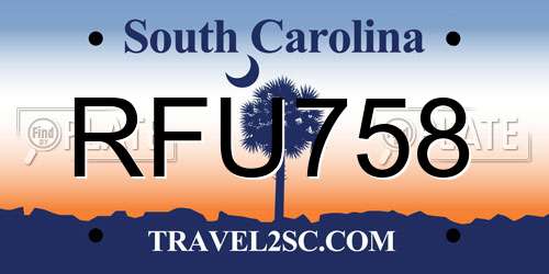 RFU758 South Carolina License Plate