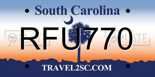RFU770 South Carolina License Plate