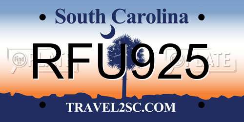 RFU925 South Carolina License Plate