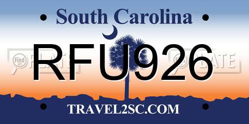 RFU926 South Carolina License Plate