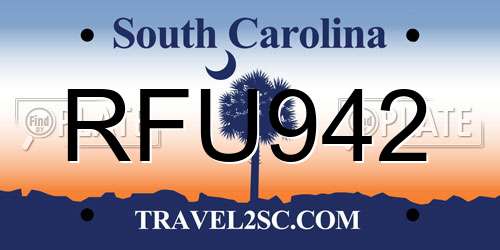 RFU942 South Carolina License Plate