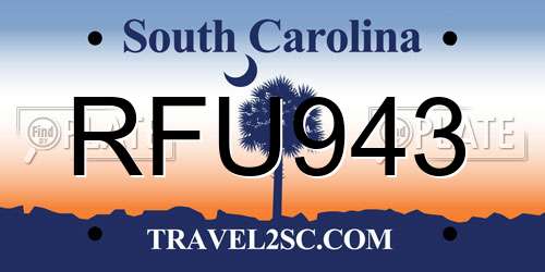 RFU943 South Carolina License Plate