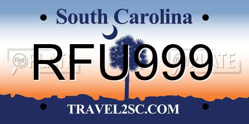 RFU999 South Carolina License Plate