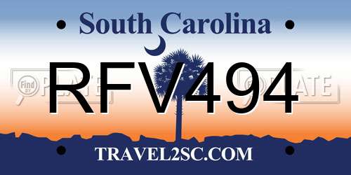 RFV494 South Carolina License Plate