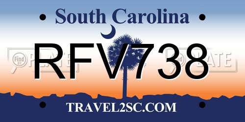 RFV738 South Carolina License Plate