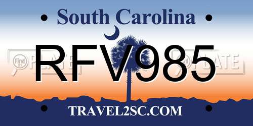 RFV985 South Carolina License Plate