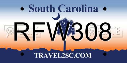 RFW308 South Carolina License Plate