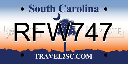 RFW747 South Carolina License Plate