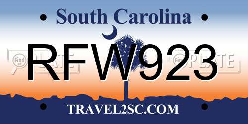 RFW923 South Carolina License Plate
