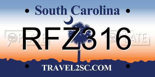 RFZ316 South Carolina License Plate