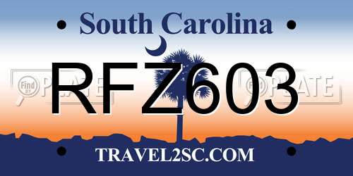 RFZ603 South Carolina License Plate