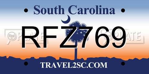 RFZ769 South Carolina License Plate