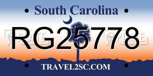 RG25778 South Carolina License Plate