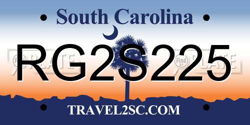 RG2S225 South Carolina License Plate