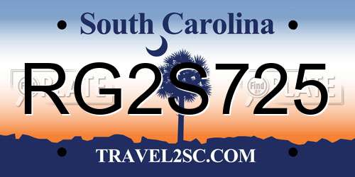 RG2S725 South Carolina License Plate