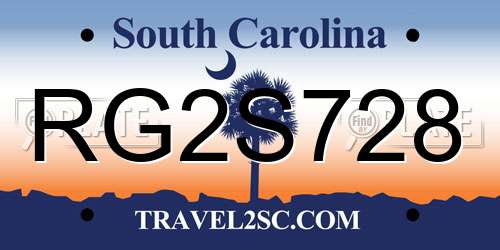 RG2S728 South Carolina License Plate