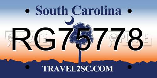 RG75778 South Carolina License Plate