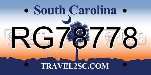 RG78778 South Carolina License Plate