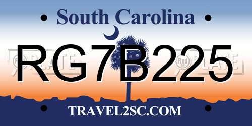 RG7B225 South Carolina License Plate