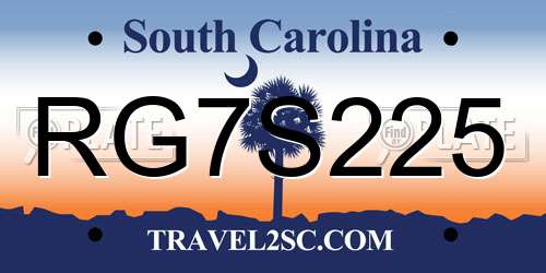 RG7S225 South Carolina License Plate
