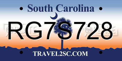 RG7S728 South Carolina License Plate