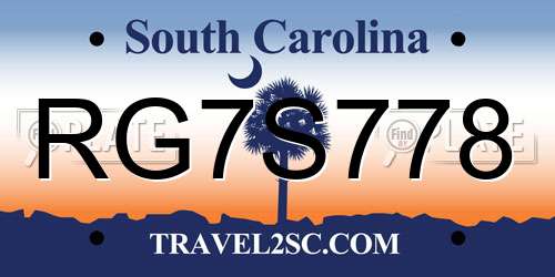 RG7S778 South Carolina License Plate